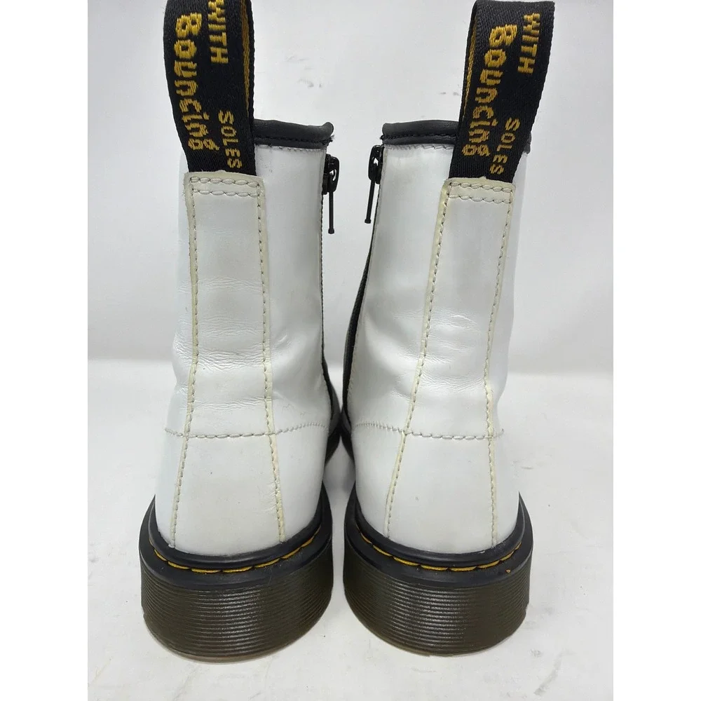 Dr Martens 1460 Y White Leather Lace Up Zip Boots Kids‎ Size 5 US Youth